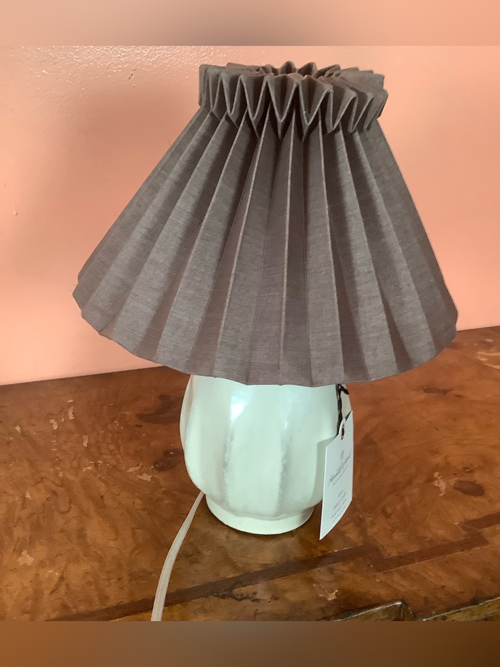 Hearth & Hand Gray Pleated Shade Lamp with White Gloss Ceramic Base